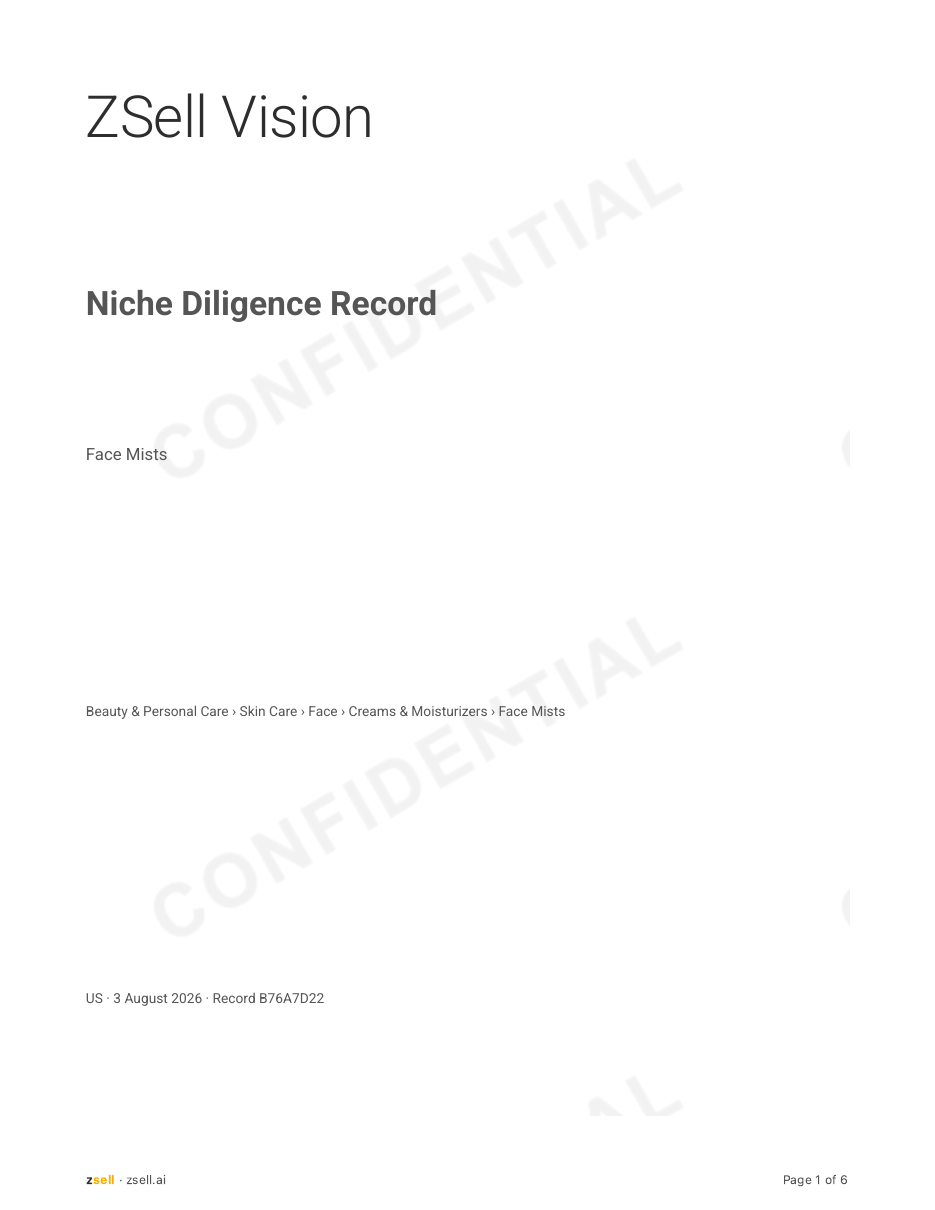 A real Niche Diligence Record — print-grade PDF, filed alongside the rest of your diligence.
